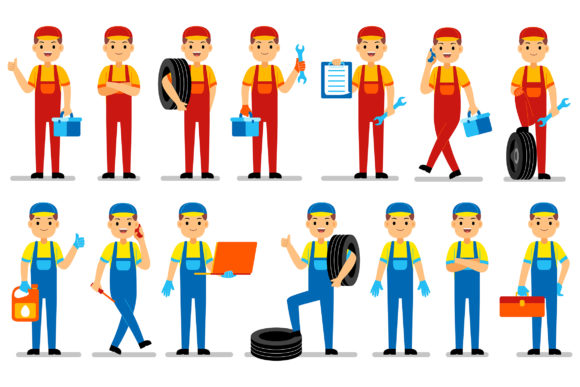 Mechanic Profession Character Vector Set